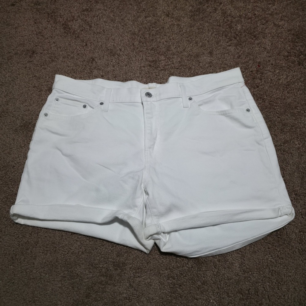 Levis Womens Mid Length Shorts 34 White Distressed Cuffed Denim Stretch